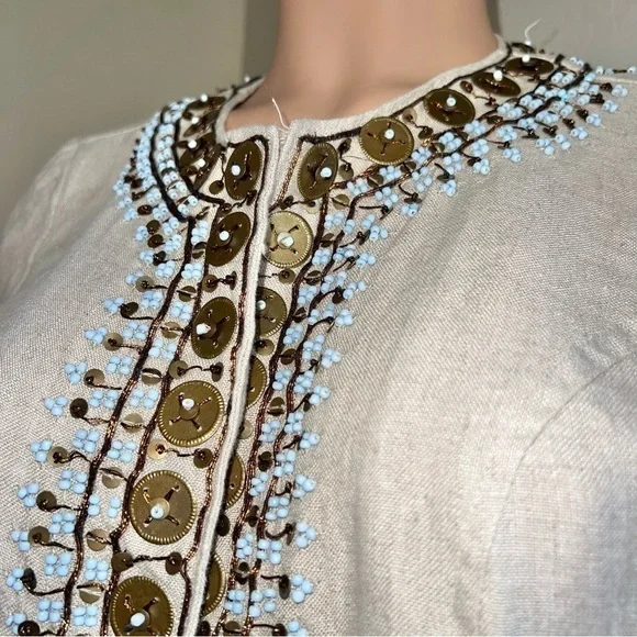 Chico's NWOT Duster Embellished Coin 3/4 Sleeve Tan Blazer Top Size 0 Small - Picture 9 of 10